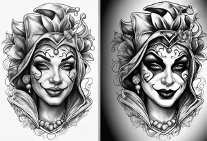 Happy and sad two face jester tattoo idea