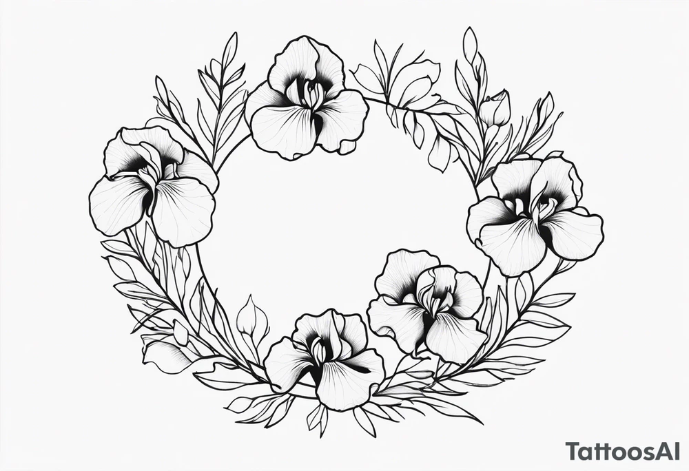 An iris flower wreath circle tattoo idea