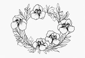An iris flower wreath circle tattoo idea