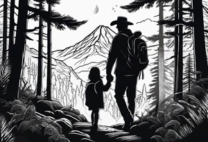 Latin inspired that incorporates being a father,  building generational wealth. Include elements of the Pacific Northwest Forrest on shoulder.
Add silhouette of son and daughter tattoo idea