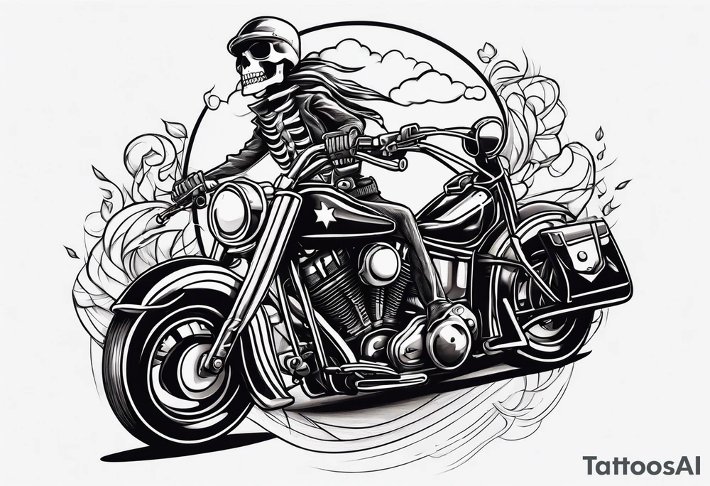 A skeleton riding a Harley motorbike also throwing a bomb tattoo idea