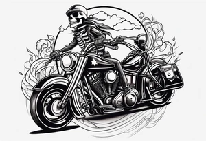 A skeleton riding a Harley motorbike also throwing a bomb tattoo idea