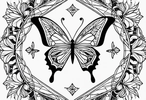 Simple butterfly on Indra's diamond network background tattoo idea