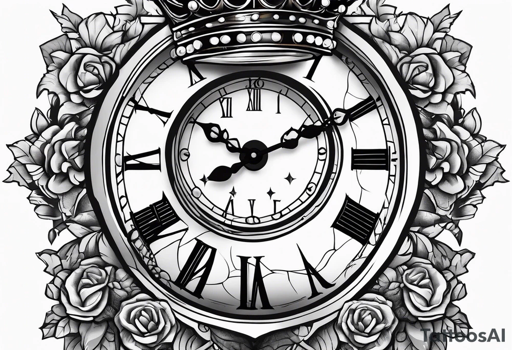 broken clock, king crown made with hope tattoo idea