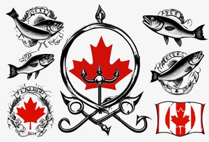Canadian flag with crossed fish hooks tattoo idea