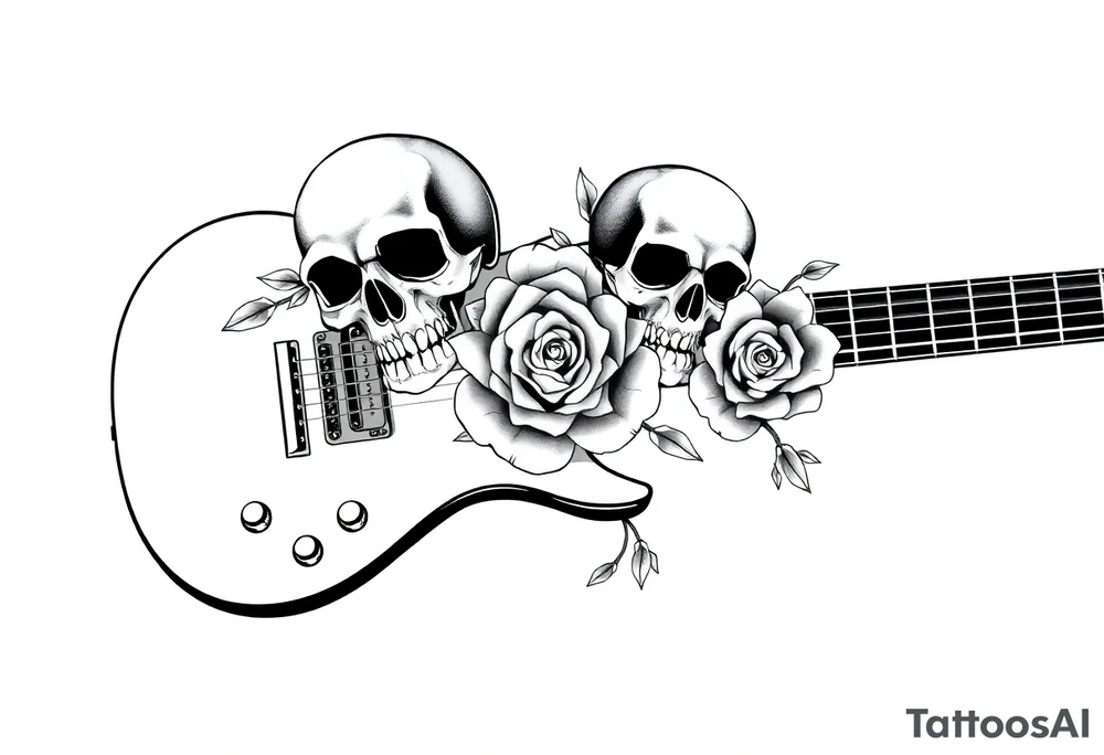 Electric guitar with skulls and roses printed on it tattoo idea