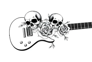 Electric guitar with skulls and roses printed on it tattoo idea