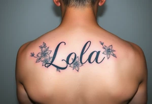 The name Lola  with flowers and 01-10-2024 tattoo idea