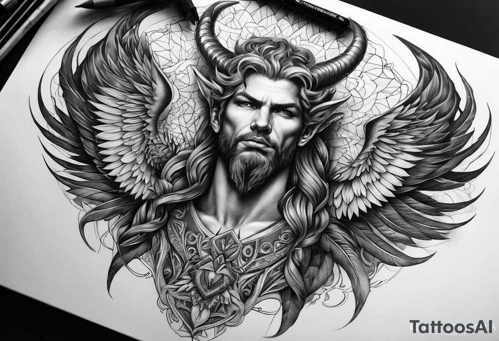 Lucifer com asas de morcego tattoo idea