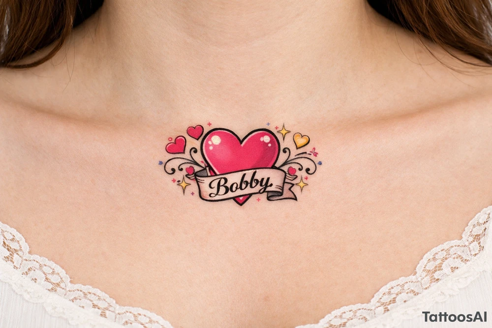 Heart cute adorable beautiful girly preppy heart tattoos with women boyfriends name that is named Bobby tattoo idea