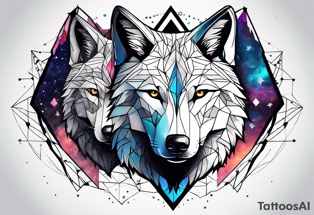 Constellation, two animal wolf, géométric tattoo idea