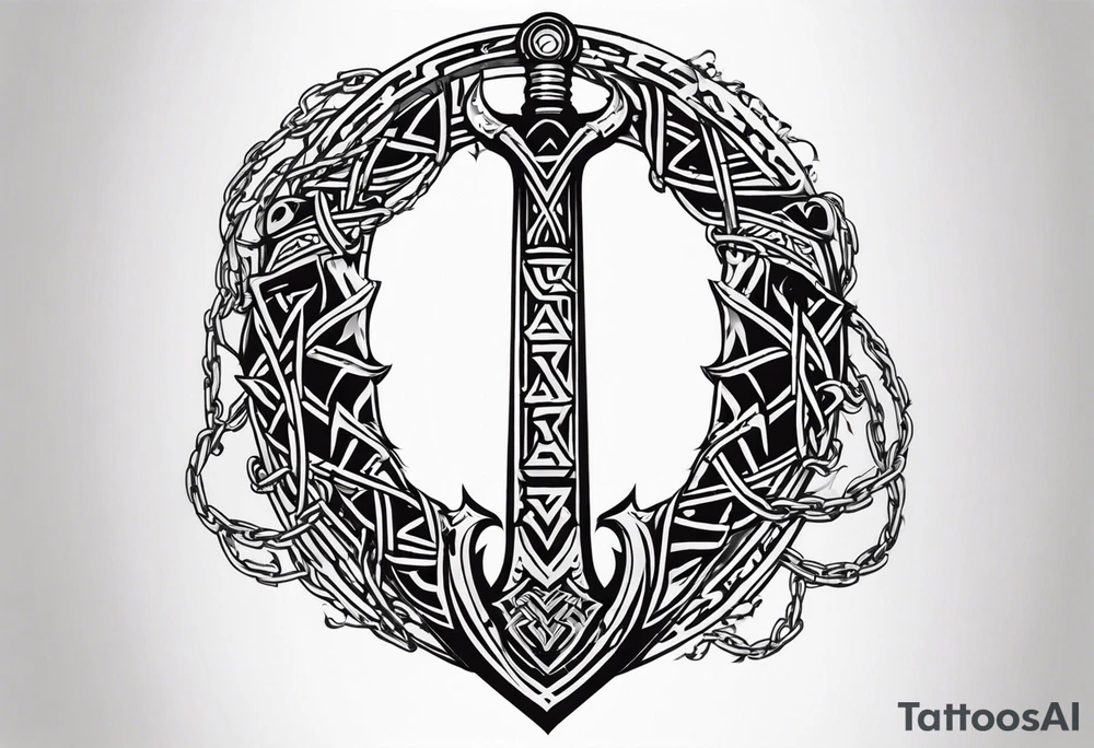 Valhalla sword shield dragon axe Valknut barbed wire chains tribal tattoo idea
