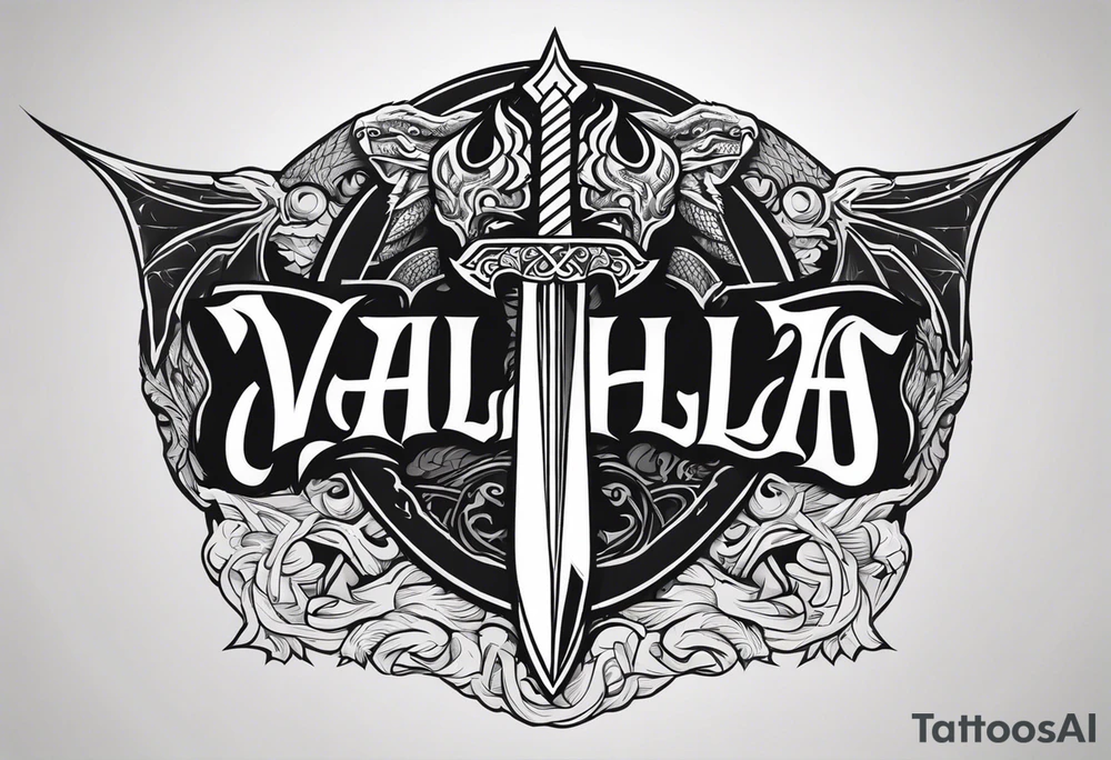 Valhalla sword shield dragon axe tattoo idea
