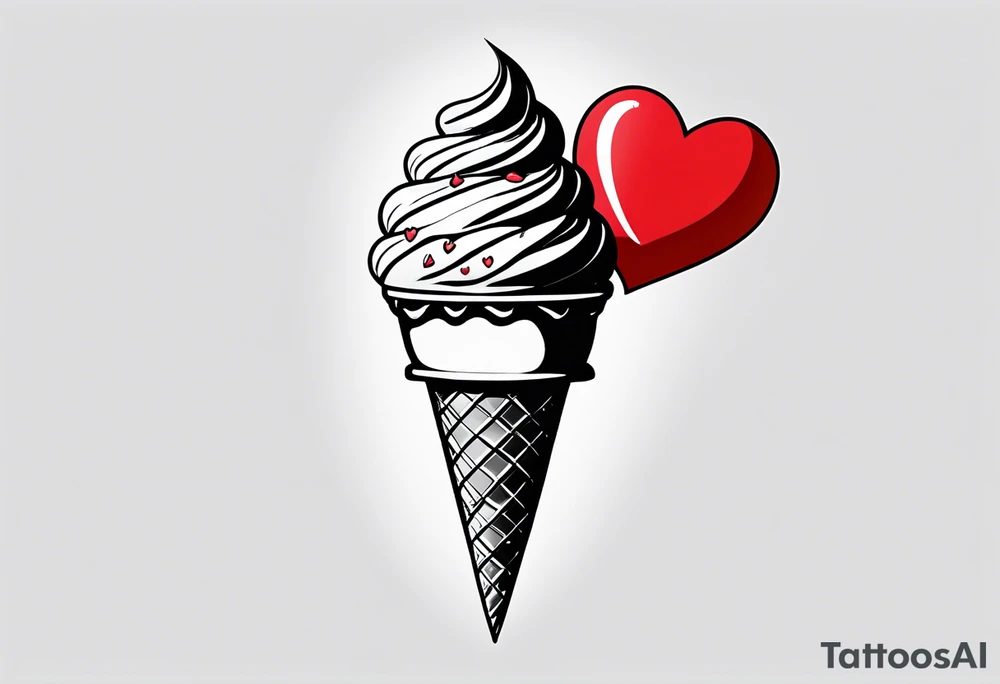 black and white ice cream cone with small red heart on it somewhere. tattoo idea