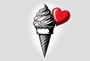 black and white ice cream cone with small red heart on it somewhere. tattoo idea