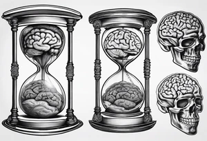 Human anatomical brain inside hourglass for man tattoo idea