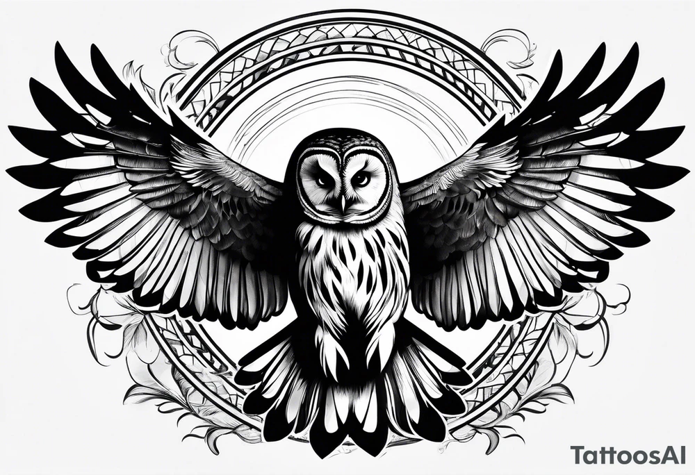 barred owl in flight face on tattoo idea