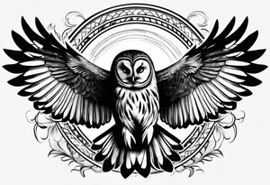 barred owl in flight face on tattoo idea