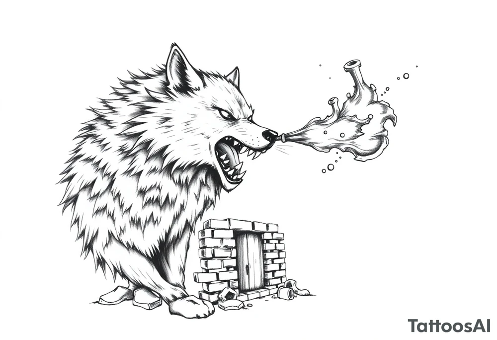 Big bad wolf  blowing a brick house down tattoo idea