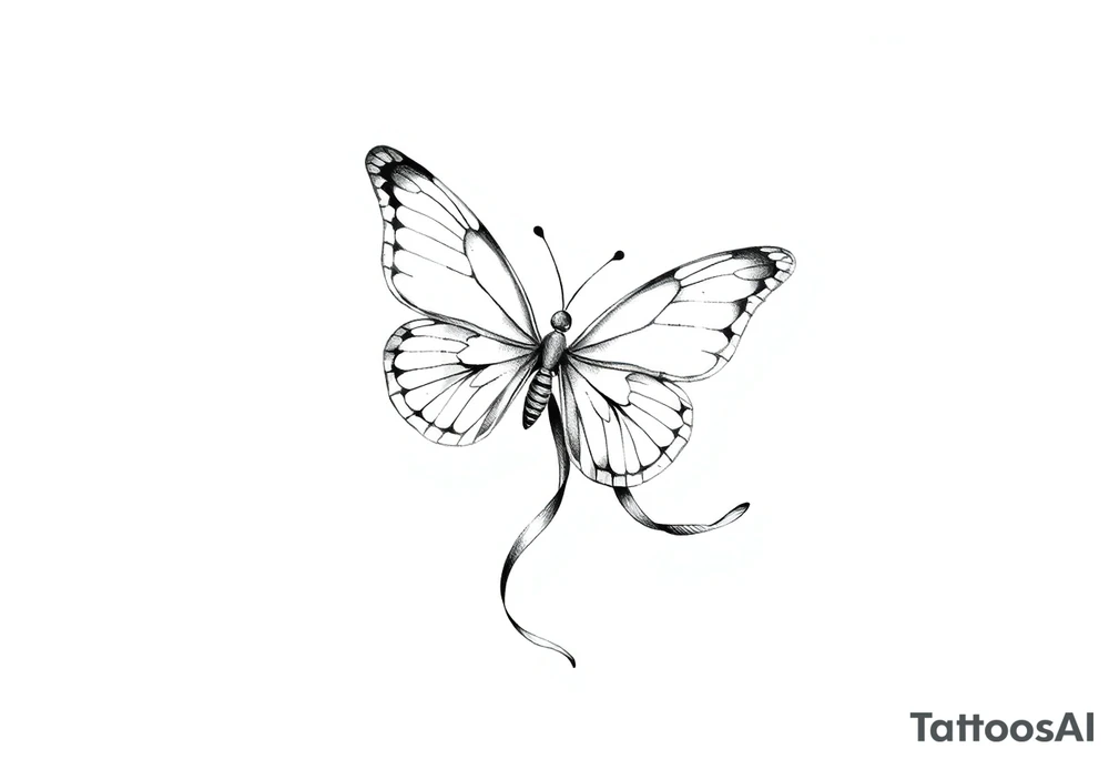 ethereal butterfly with flowing silk ribbons in moonlight tattoo idea