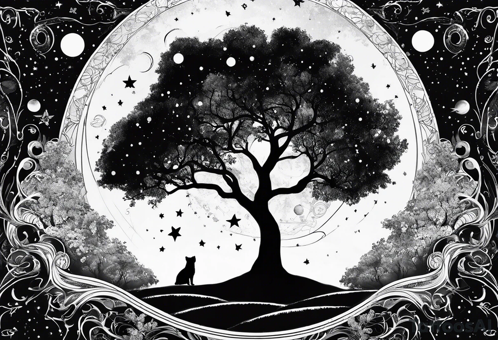 psychology theme, tree of life, milk way galaxy, planets tattoo idea
