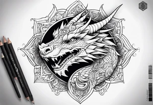 dragon cute , celestial, cross, snowflake tattoo idea