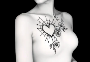 spiderweb with heart and flowers tattoo idea