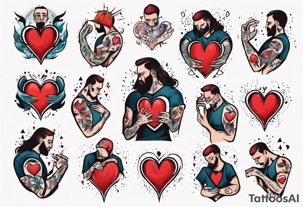 Man holding his heart tattoo idea