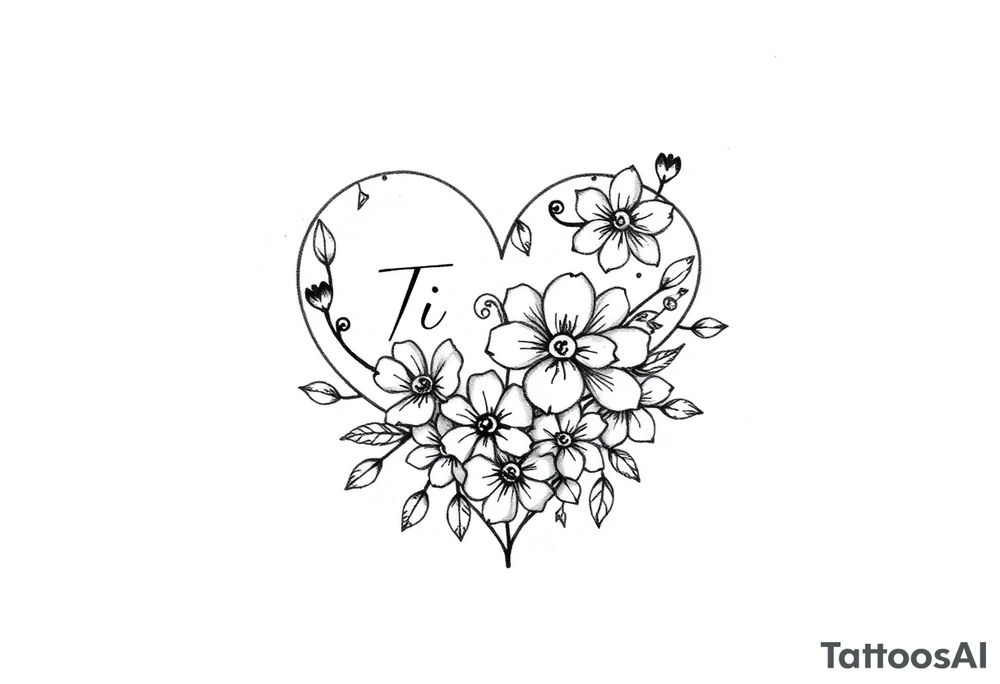 I want (Ti Amo L)in a small heart shape with flowers tattoo idea
