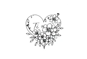 I want (Ti Amo L)in a small heart shape with flowers tattoo idea