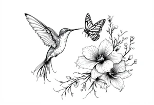 Humming Bird, flower and butterfly tattoo idea