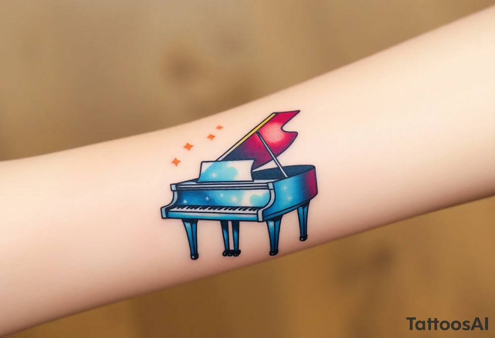Grand piano under stars tattoo idea