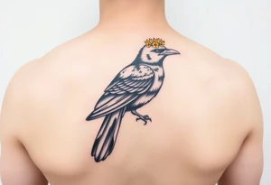 Crow with yellow flower crown and brown wing tattoo idea