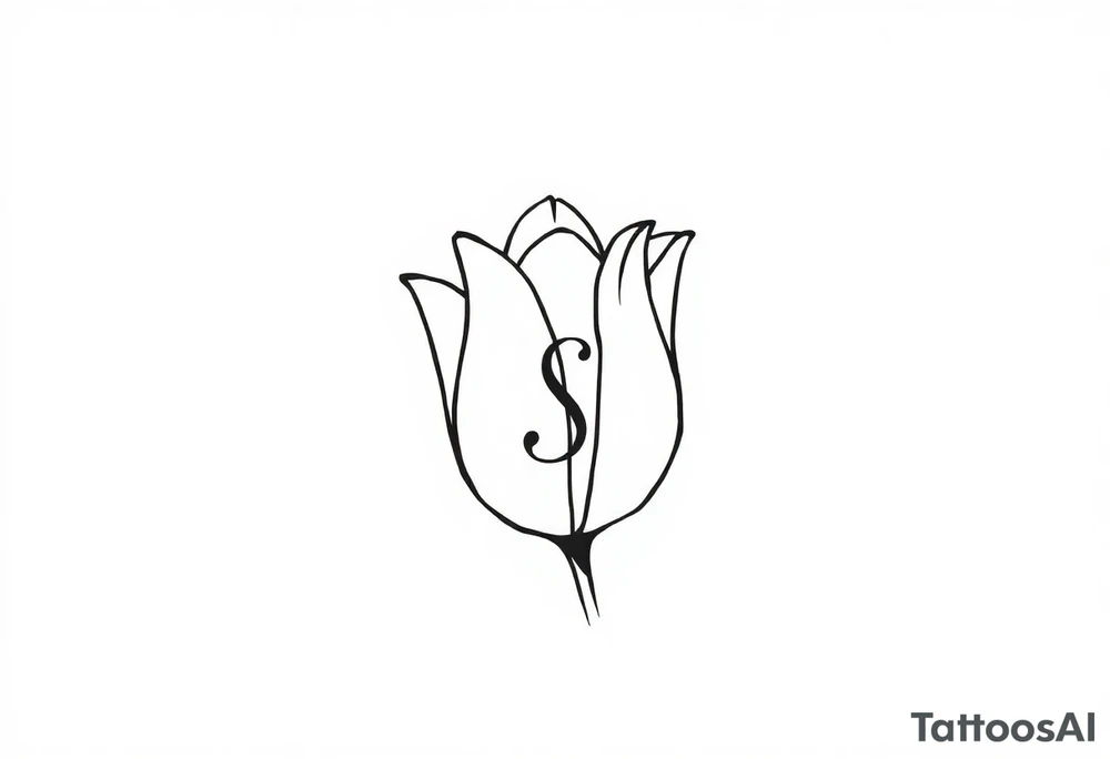 Tulip, tulip line style tattoo, hidden S letter in Tattoo tattoo idea