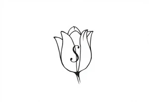 Tulip, tulip line style tattoo, hidden S letter in Tattoo tattoo idea