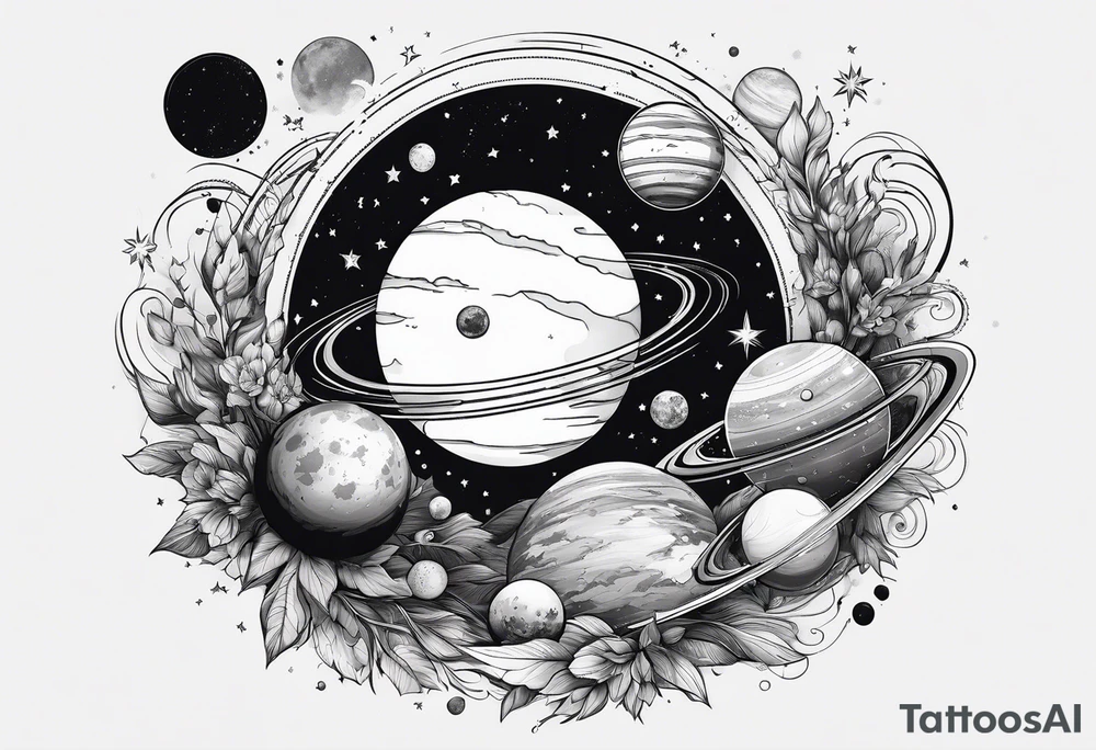 universe, planets, stars tattoo idea