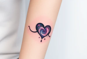 One fully depicted infinity symbol and heart made of swirling galaxy patterns at its end tattoo idea