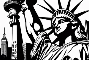 Left sleeve tattoo for a man who was in the Coast Guard on September 11, 2001 Statue of Liberty Milton Hershey school, Pennsylvania, two daughters tattoo idea
