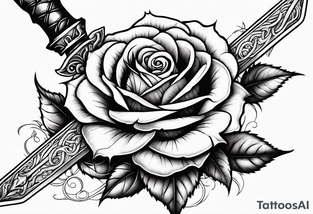 sword with rose and thorns background tattoo idea