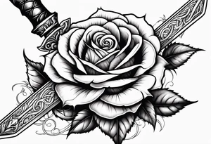 sword with rose and thorns background tattoo idea