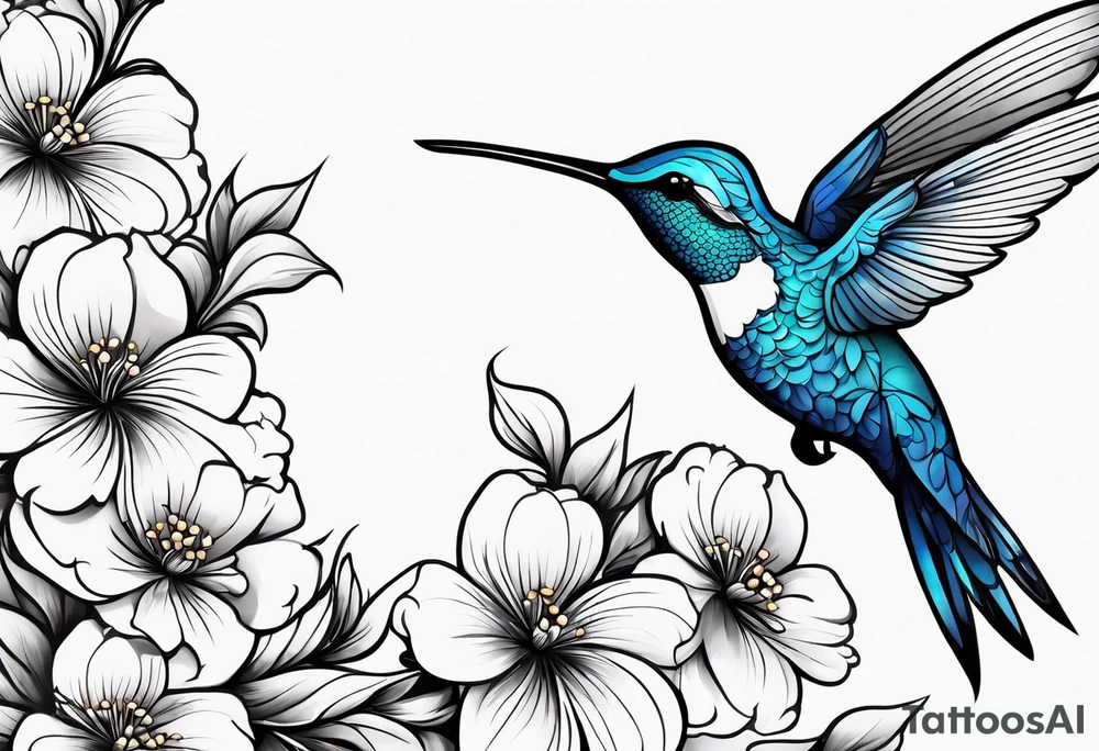 one solid blue hummingbird w/ dogwood flowers tattoo idea