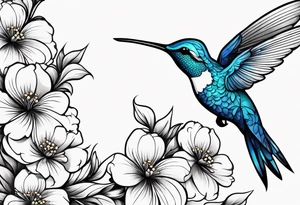one solid blue hummingbird w/ dogwood flowers tattoo idea