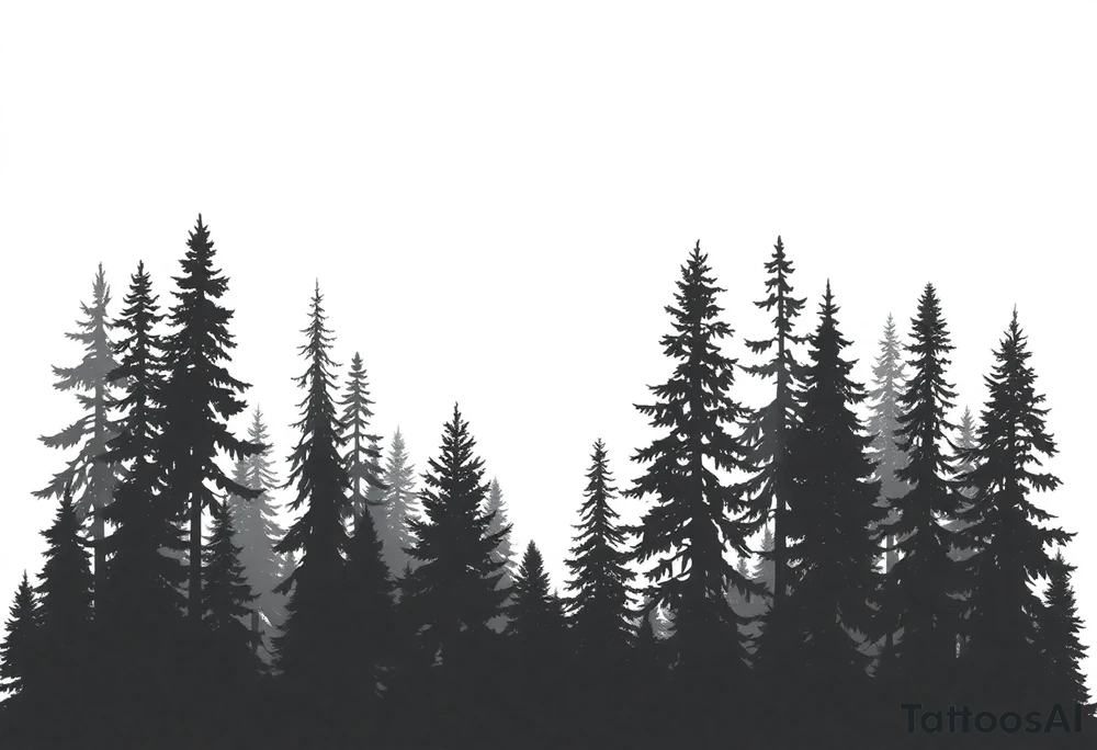 Coniferouse forest silhouette with black and gray trees tattoo idea