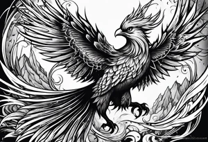 Phoenix bird rising from ashes and flame tattoo idea
