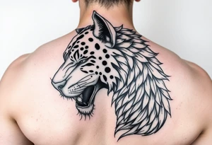 Wędkarz na molo w otoczeniu natury, kolorowy tattoo idea