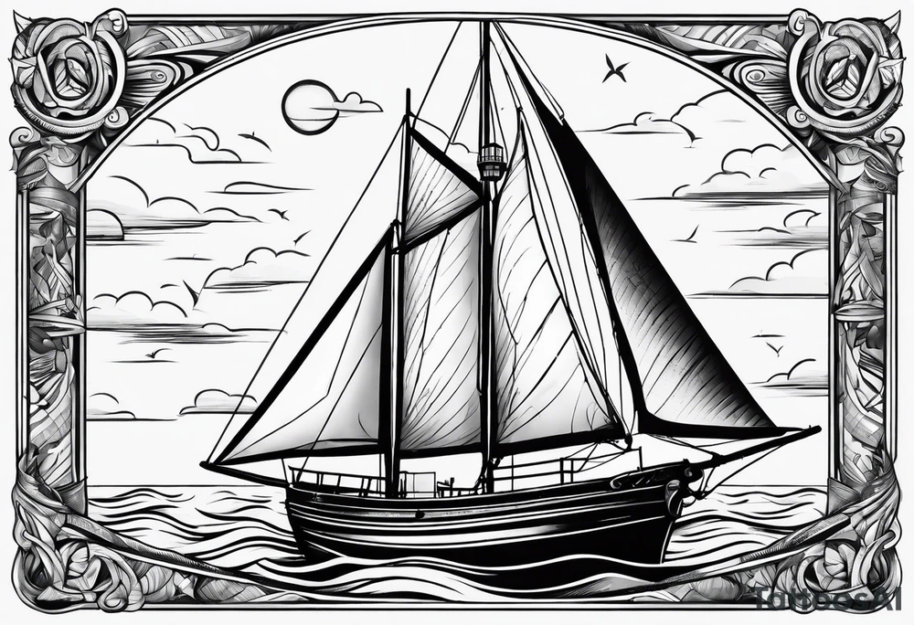 front bow sails with lighthouse on board tattoo idea