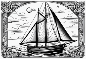 front bow sails with lighthouse on board tattoo idea