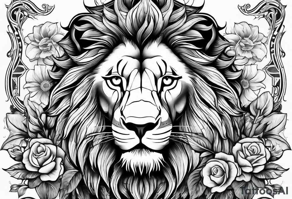 Lion and flowers tattoo idea