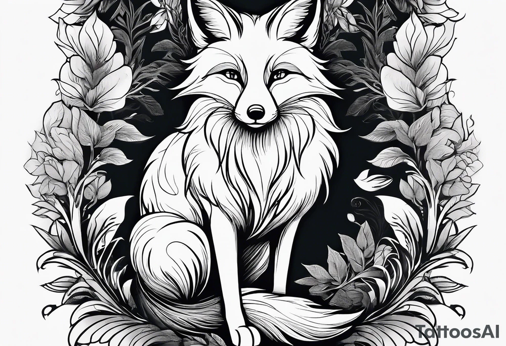 A playful fox with a bushy tail, set in a lush forest, illustrating cleverness and adaptability.” tattoo idea