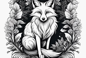 A playful fox with a bushy tail, set in a lush forest, illustrating cleverness and adaptability.” tattoo idea